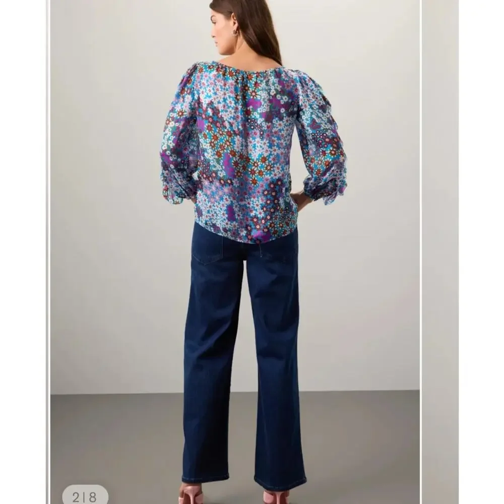 Kate Spade Pacific Petals Chiffon Floral Blouse 100% Silk